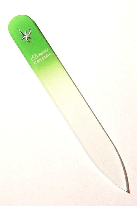 BOHEMIA CRYSTAL Sklenený pilník na nechty s potlačou - 90mm - sv. zelený