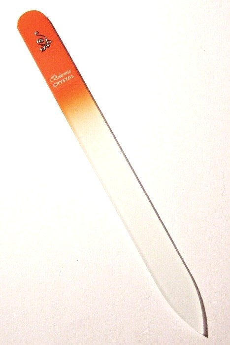 BOHEMIA CRYSTAL Sklenený pilník na nechty s potlačou - 140mm - oranžový
