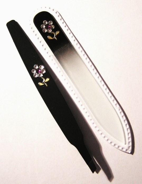 BOHEMIA CRYSTAL SET Swarovski - sklenený pilník 90mm + šikmá pinzeta 97mm - čierna