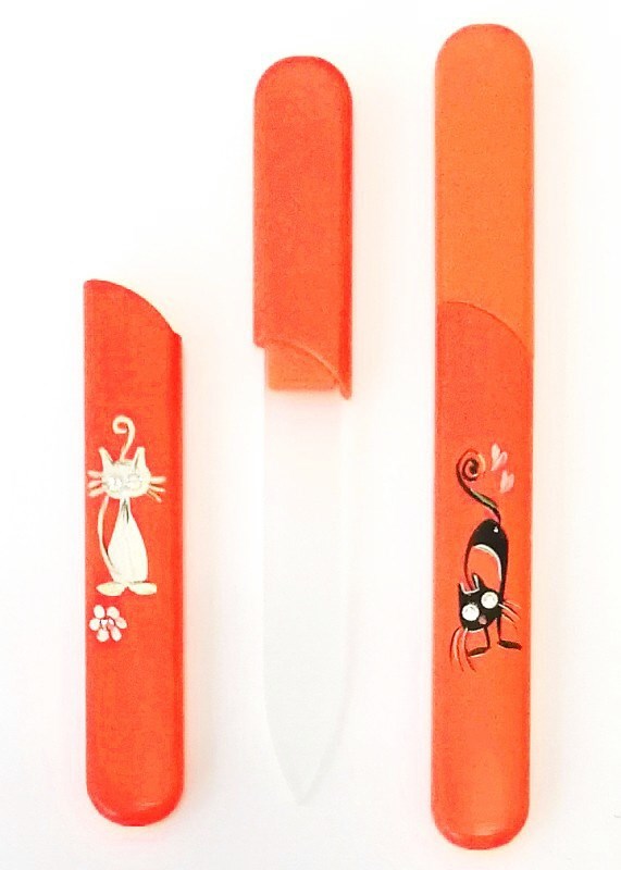 BOHEMIA CRYSTAL Sklenený pilník s krytkou Orange - ručne maľovaný s kryštálmi Swarovski
