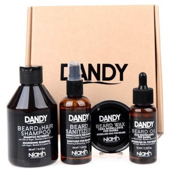 DANDY Beard Set Darčeková sada starostlivosť na fúzy (šampón, sanitizer, vosk a olej)