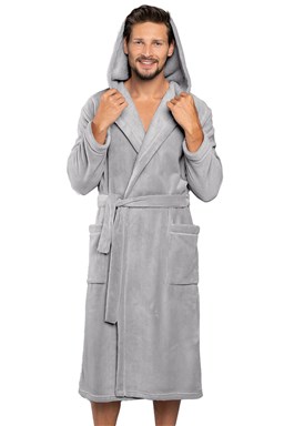Pánský župan Italian Fashion Mimas šedý s kapucí