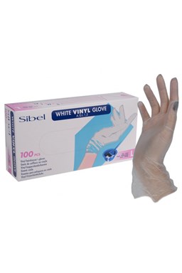 SIBEL L 8-9 White Vinyl Gloves 100ks - jednorazové vinylové rukavice - veľké L