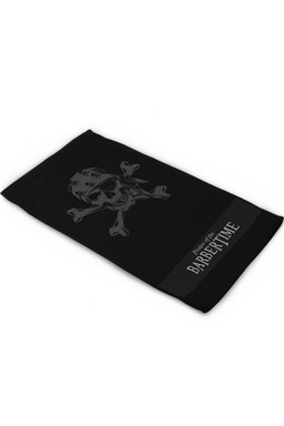 BARBERTIME Black Towel - štýlový bavlnený uterák s pirátskym logom - čierny